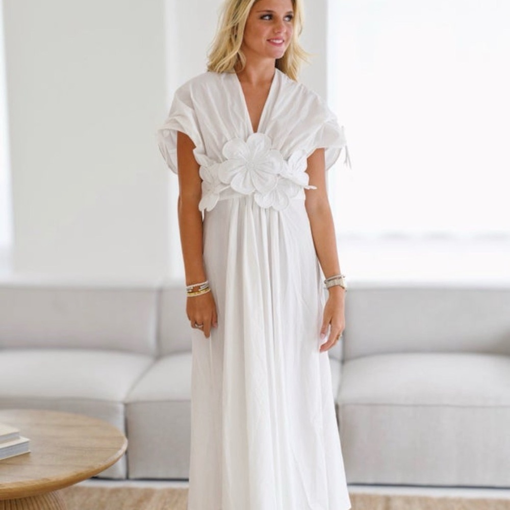 Fancy D White Maxi Dress with Floral Detail